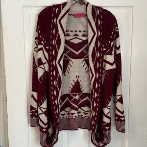 Boohoo Women’s Cardigan Sweater Burgundy & Cream M-L Southwestern